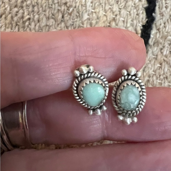❤️ Paloma Turquoise Navajo Southwestern Brushed 925 Stud Earrings Closed Back 4G - Picture 7 of 15